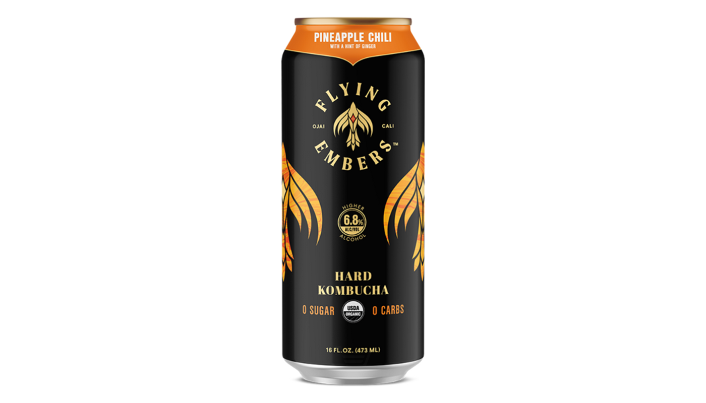 Order Flying Embers Pineapple Chili Hard Kombucha 16oz Can food online from Circus Liquor store, Los Angeles on bringmethat.com