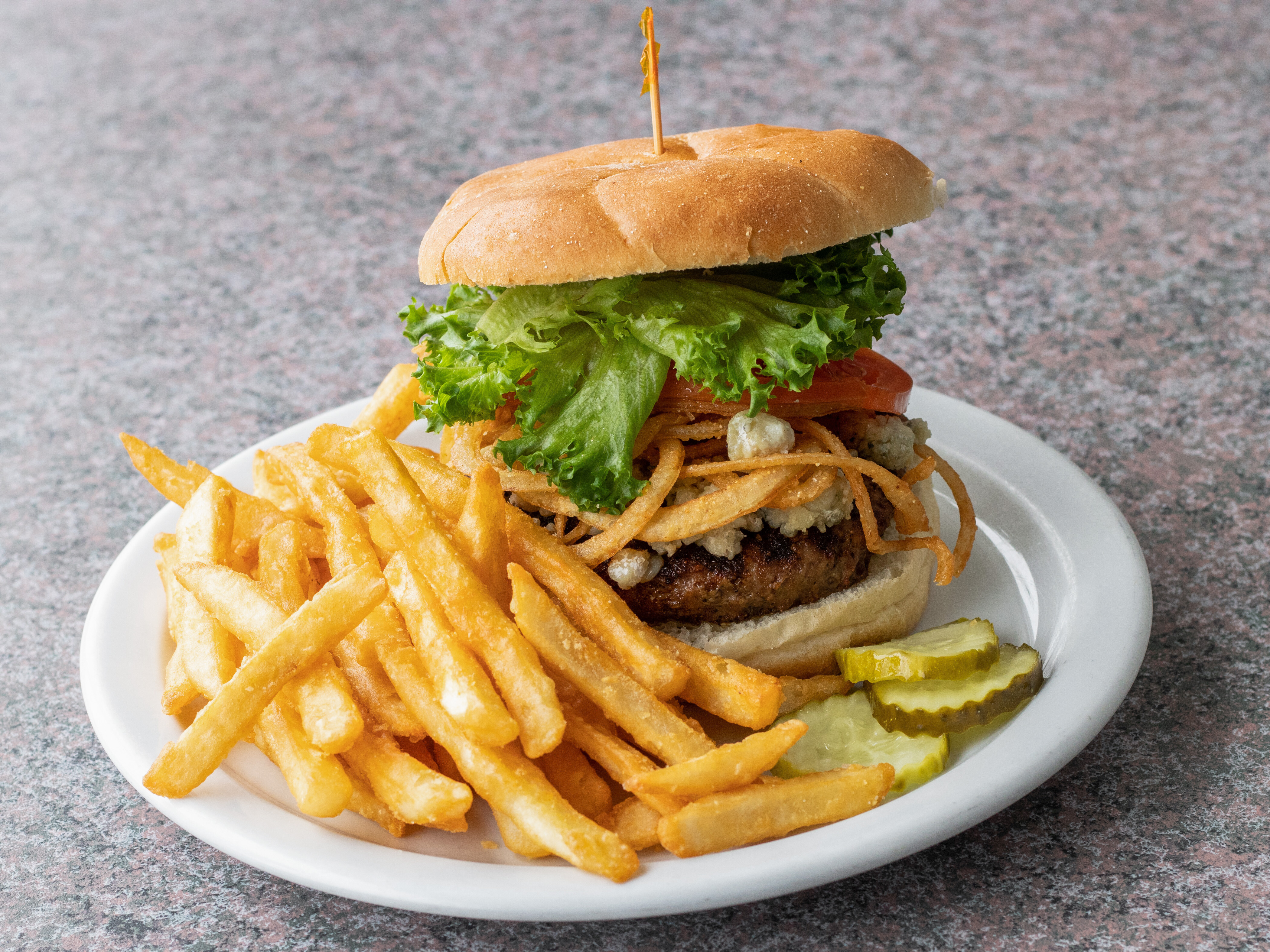 Order Blackened Bleu Burger food online from Romans Iv Restaurant & Lounge store, Madison on bringmethat.com