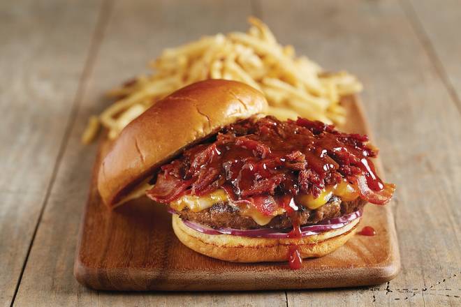 Order Hickory Brisket And Bacon Burger* food online from Bj Restaurant & Brewhouse store, Laguna Beach on bringmethat.com