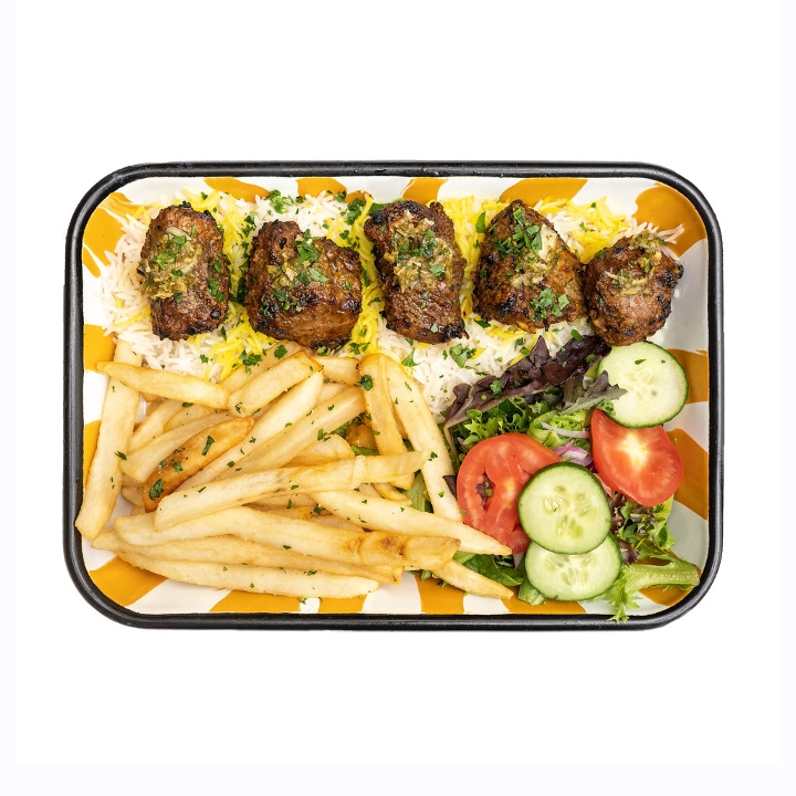 Order 5. Steak Kabob Platter food online from Sheesh Grill store, Falls Church on bringmethat.com