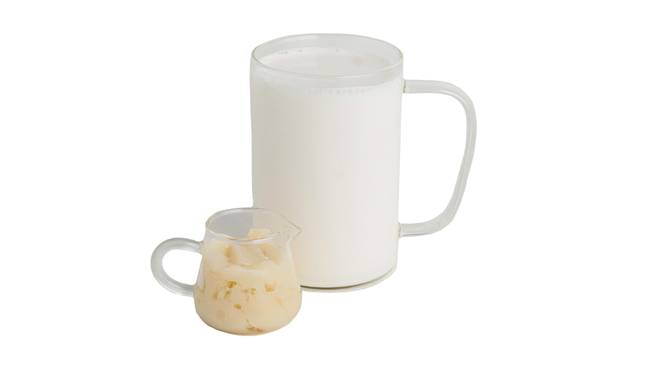 Order Hot Vanilla Milk w/ Almond Jelly** food online from Junbi store, Rowland Heights on bringmethat.com
