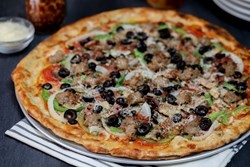 Order 10" Classic Supreme THIN food online from Bitcoin Pizza store, Santa Barbara on bringmethat.com