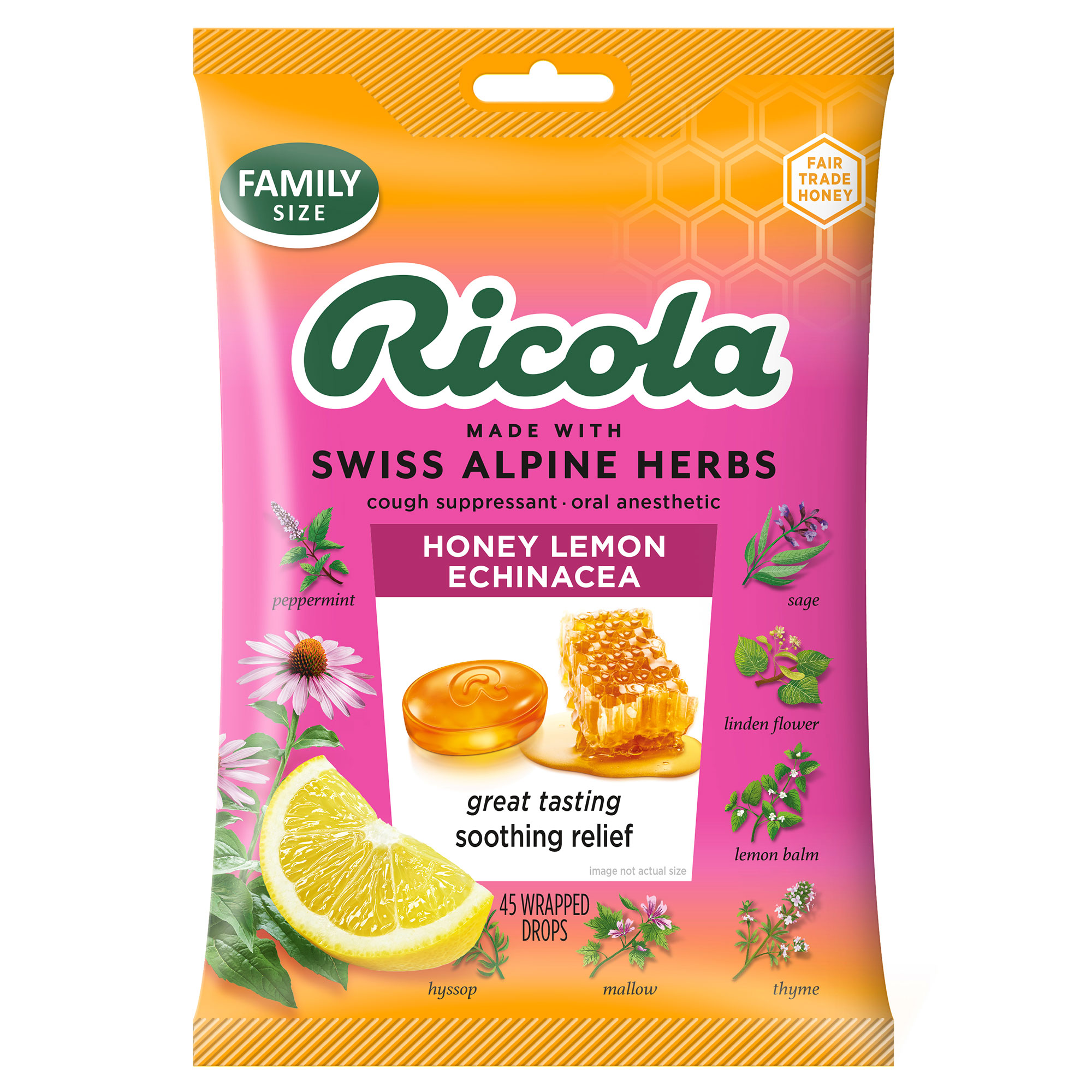 Order Ricola Cough Suppressant/Throat Drops, Honey Lemon with Echinacea - 45 ct food online from Rite Aid store, PAULSBORO on bringmethat.com