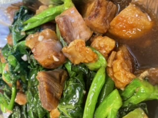 Order Chinese Broccoli with Crispy Pork food online from Thai Time Cuisine store, La Habra on bringmethat.com
