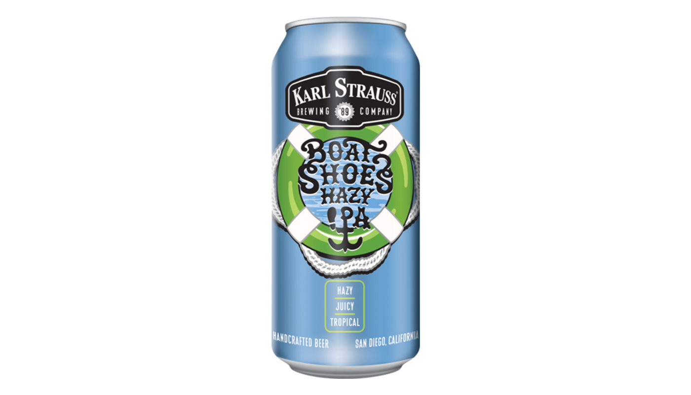 Order Karl Strauss Boat Shoes Hazy IPA 6x 16oz Cans food online from Spikes Bottle Shop store, Chico on bringmethat.com