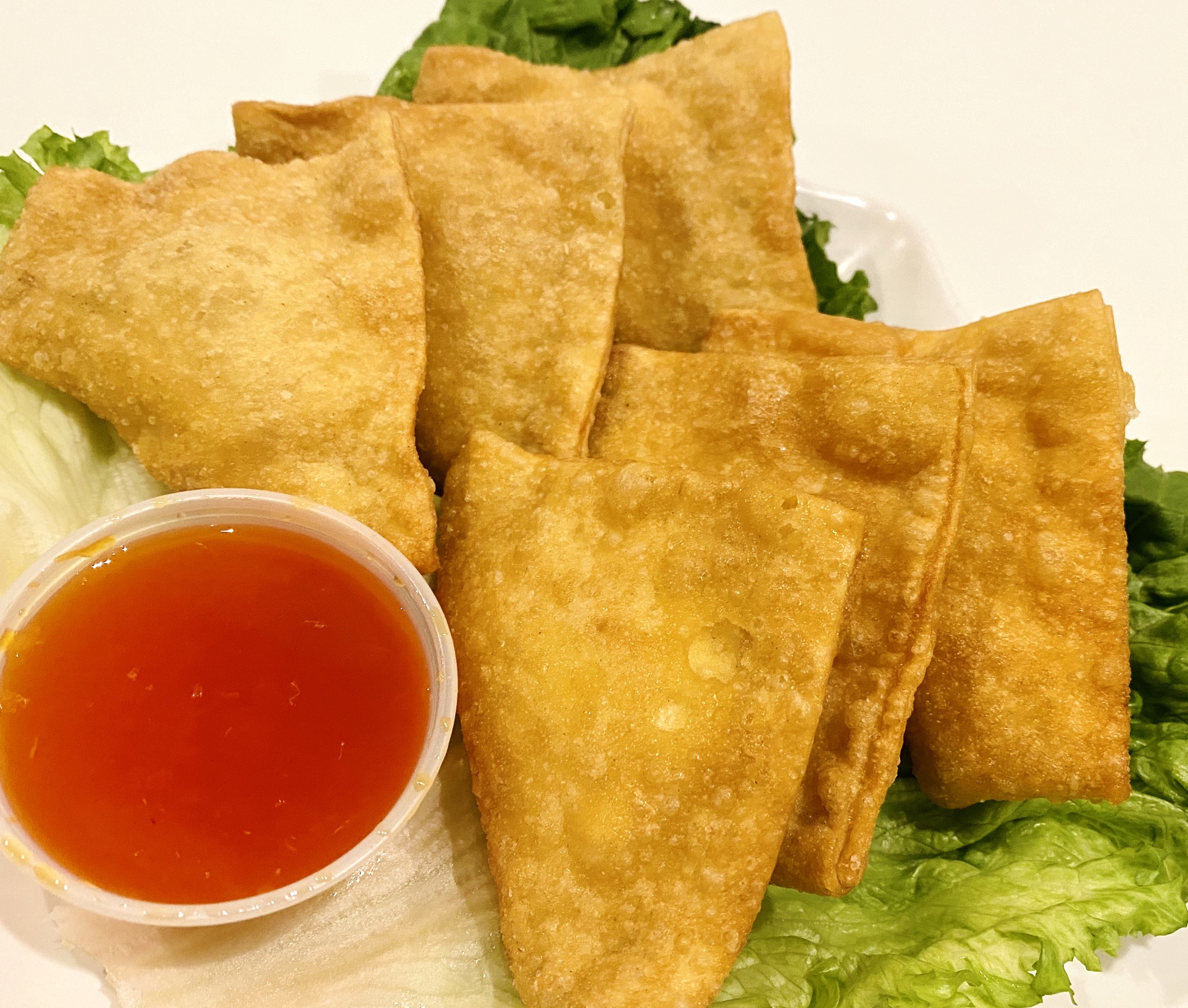 Order Crab Rangoon (6 piece) food online from Min Min Asian Cafe store, Chicago on bringmethat.com