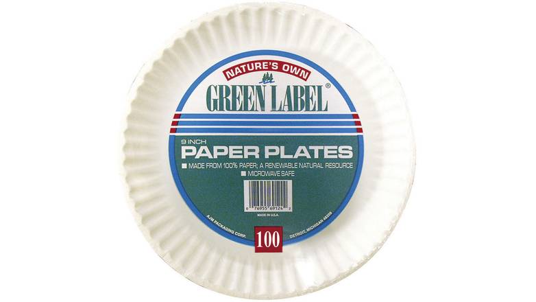 Order Green Label 9 Inch Paper Plates 100 Count food online from Aldan Sunoco store, Aldan on bringmethat.com