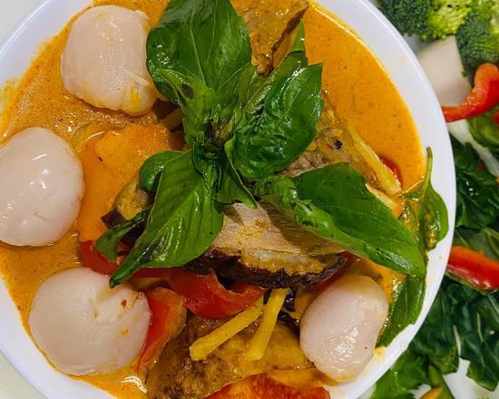 Order Lychee Duck Curry (แกงเป็ดลิ้นจี่) food online from Basil Cart store, San Francisco on bringmethat.com