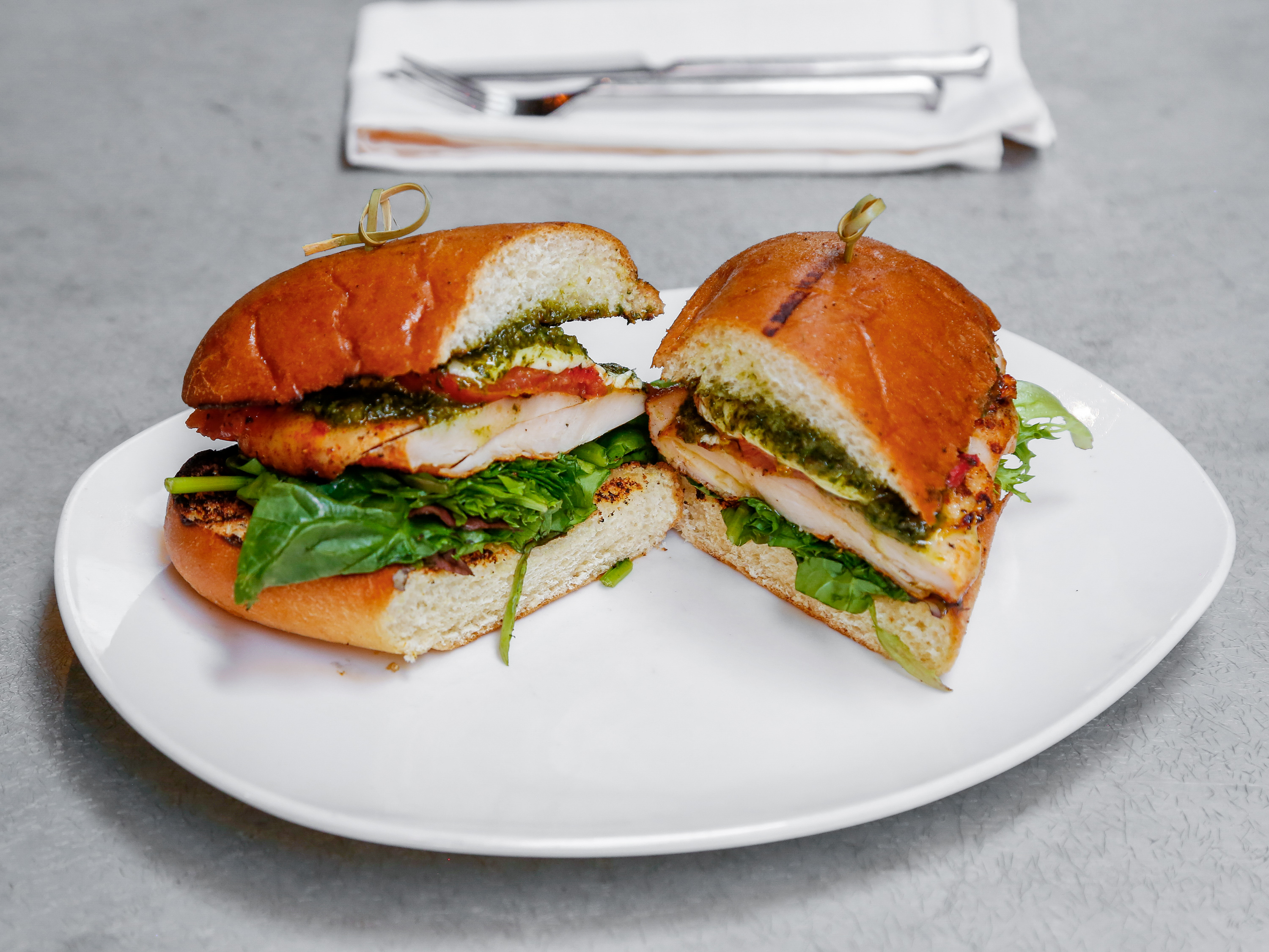 Order Pesto Chicken Sandwich food online from Bistro 7 store, Reno on bringmethat.com