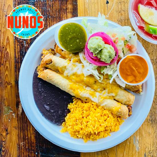 Order QUINOA SWEET POTATO FLAUTAS (GF) food online from Nuno's Tacos & Vegmex Grill store, Dallas on bringmethat.com