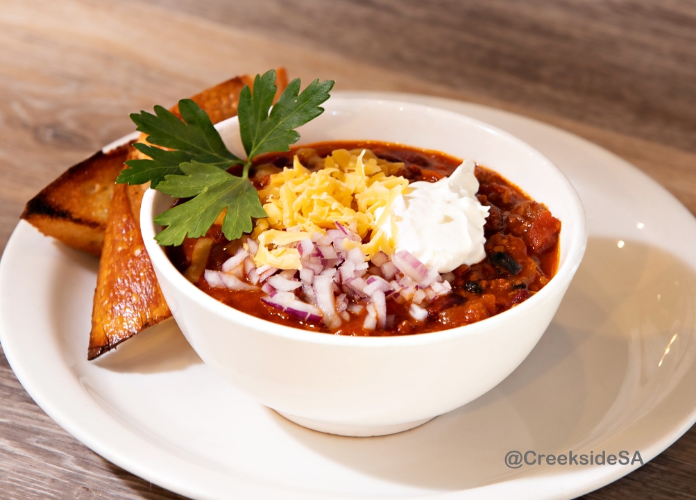 Order CHILI: Epic Three Bean Chili food online from Creekside Pizza & Taproom store, San Anselmo on bringmethat.com