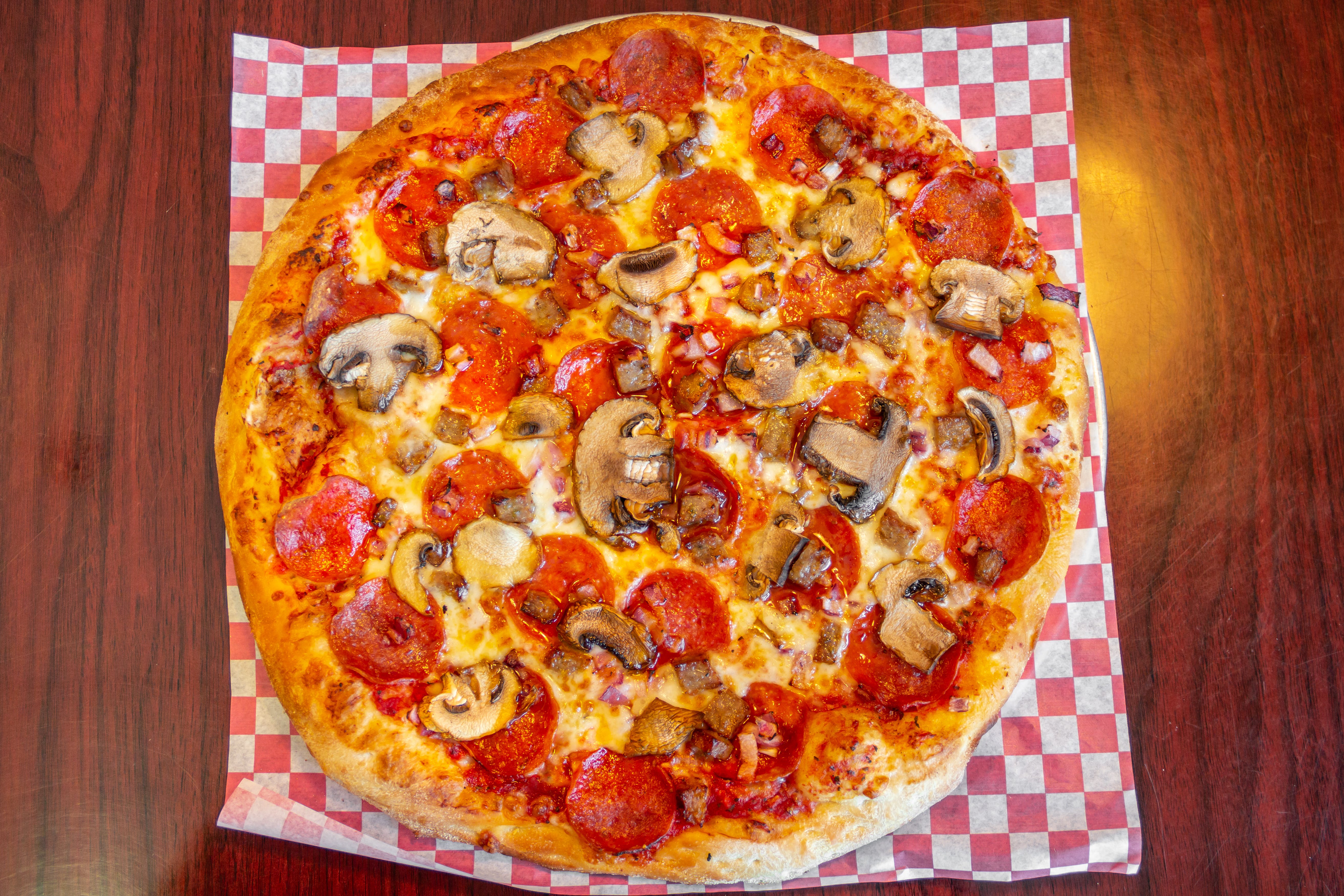 Order PQ Special Pizza - 12" Medium food online from Pizza Q store, Colton on bringmethat.com