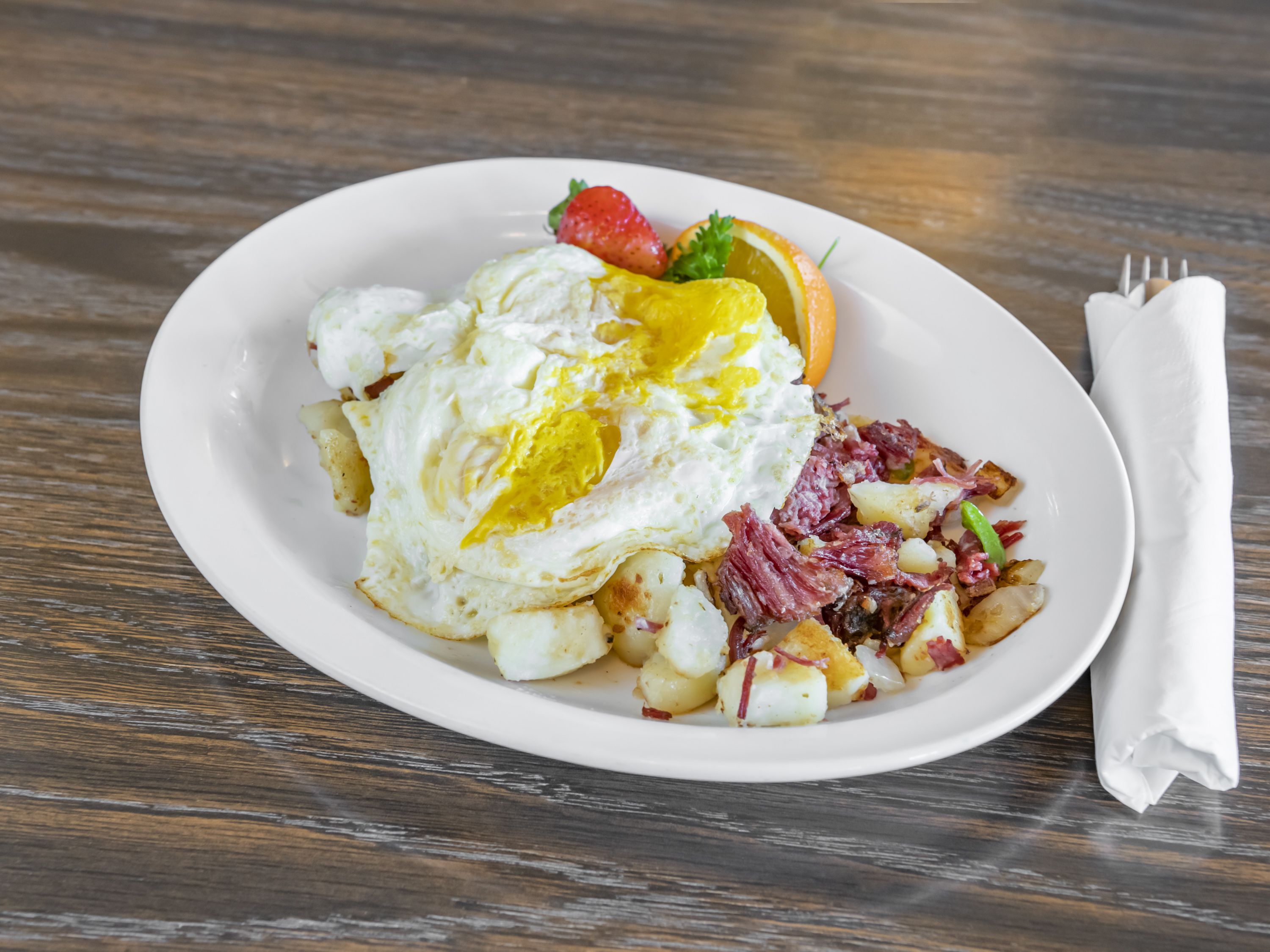 Order Corned Beef Hash and Eggs food online from Sue Place store, Pinole on bringmethat.com
