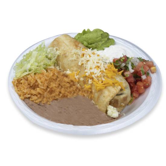 Order 8. Chimichanga Plate food online from Viva Burrito store, Tucson on bringmethat.com