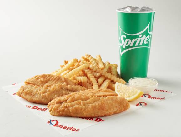Order Fish Meal (Fries and Drink) food online from American Deli store, Sylacauga on bringmethat.com