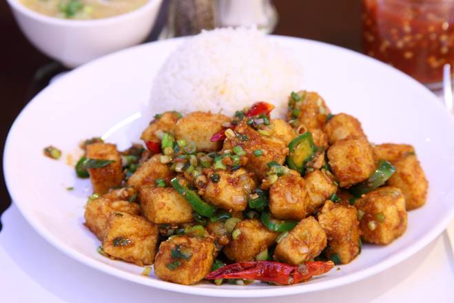 Order Crispy Tofu in Mandarin Sauce food online from Ginger Cafe store, Sunnyvale on bringmethat.com