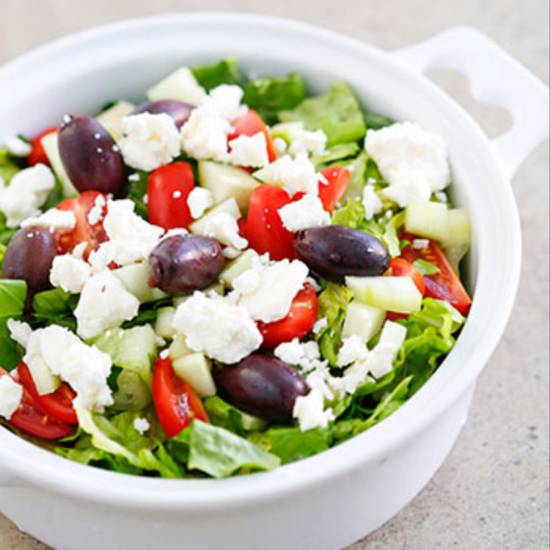 Order Greek Salad, Entrée Salad food online from Sole Soups store, Agoura Hills on bringmethat.com