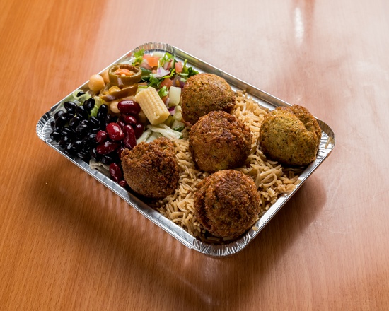 Order Falafel Saucy Platter food online from Zaiqa Halal Food store, Selden on bringmethat.com