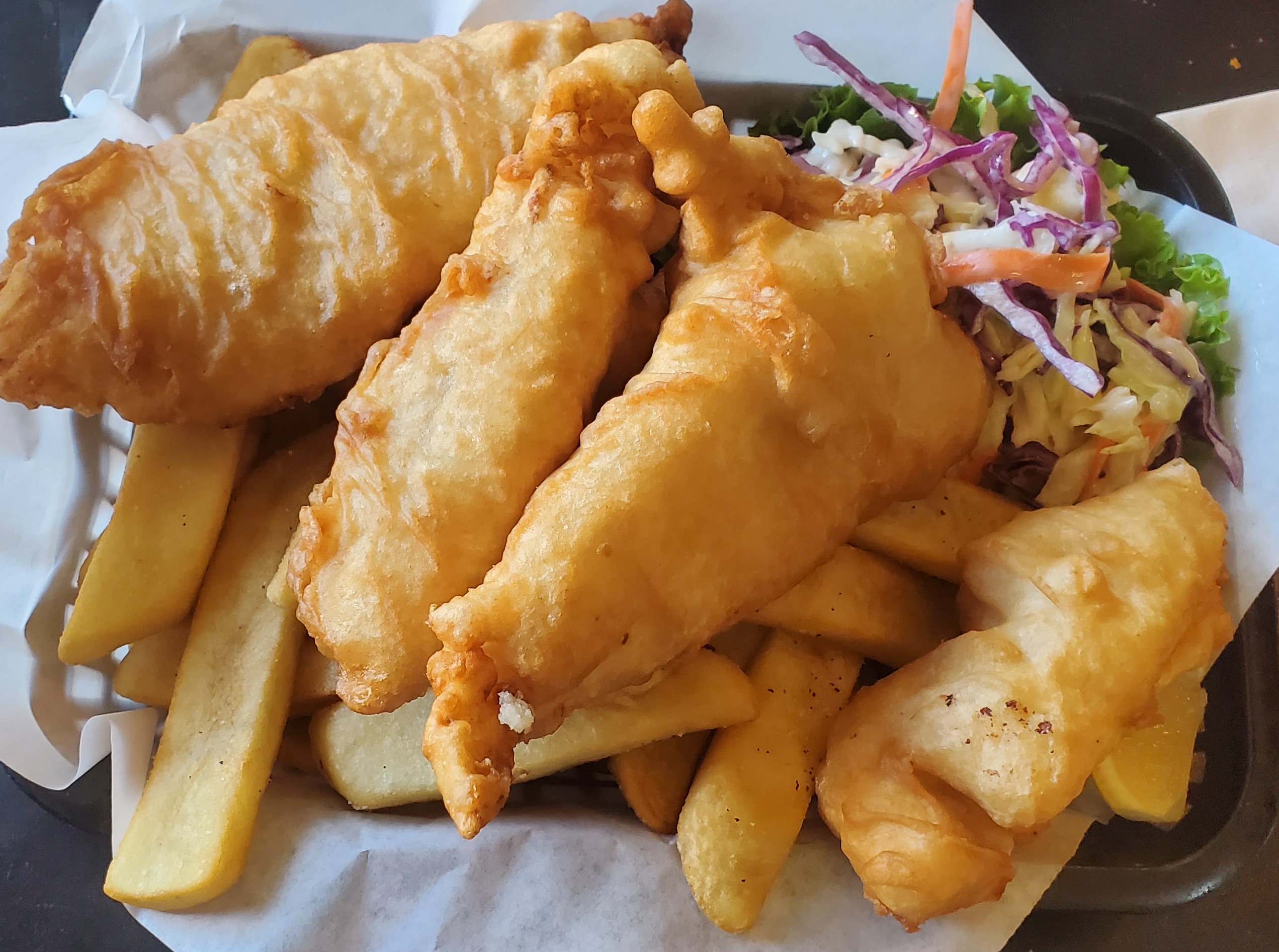 Order Beer Battered Fish and Chips food online from The Bee Hive Market and Deli store, Whittier on bringmethat.com