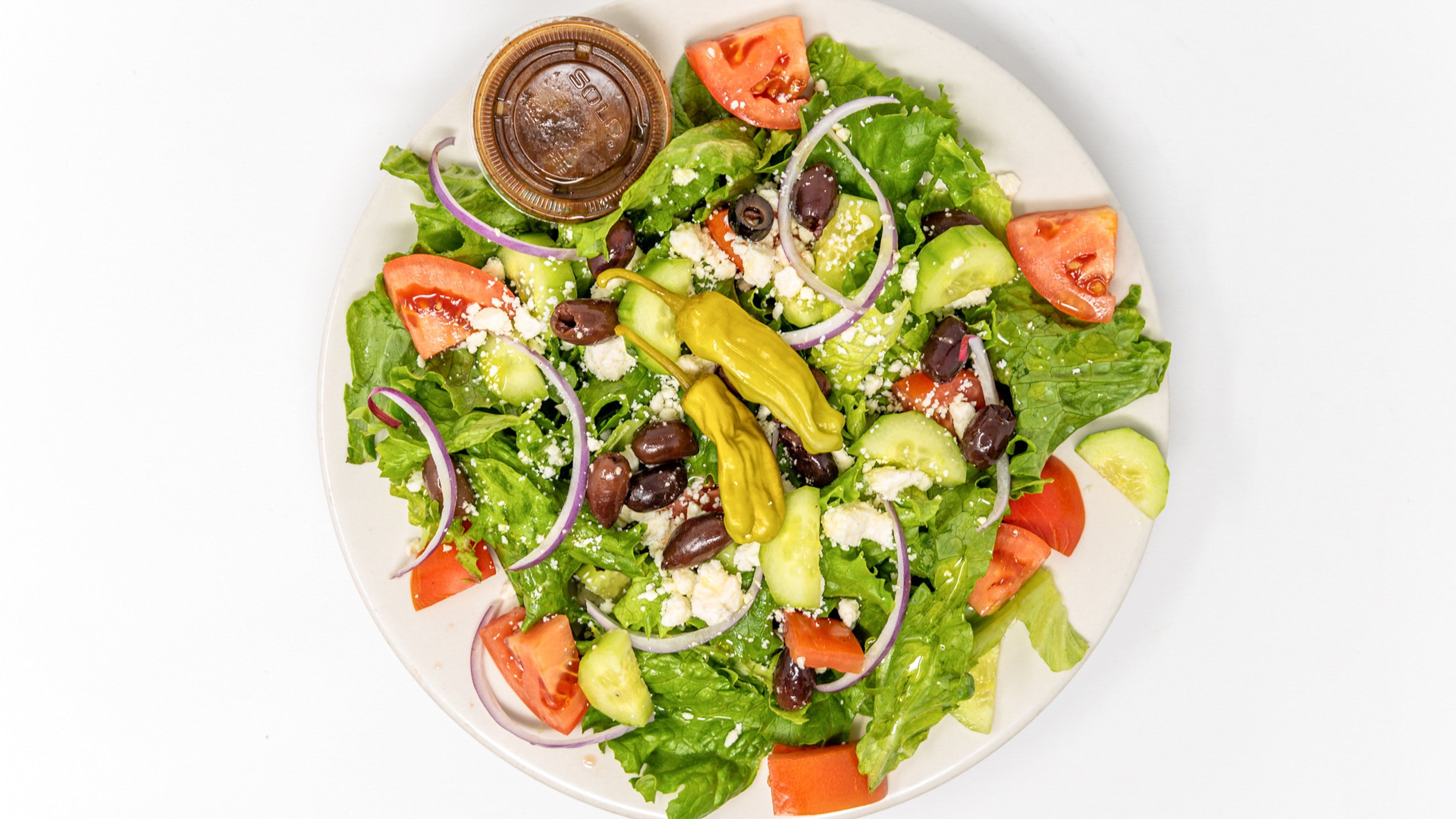 Order Greek Salad - Salads food online from I Love Ny Pizza Of Woodstock store, Woodstock on bringmethat.com