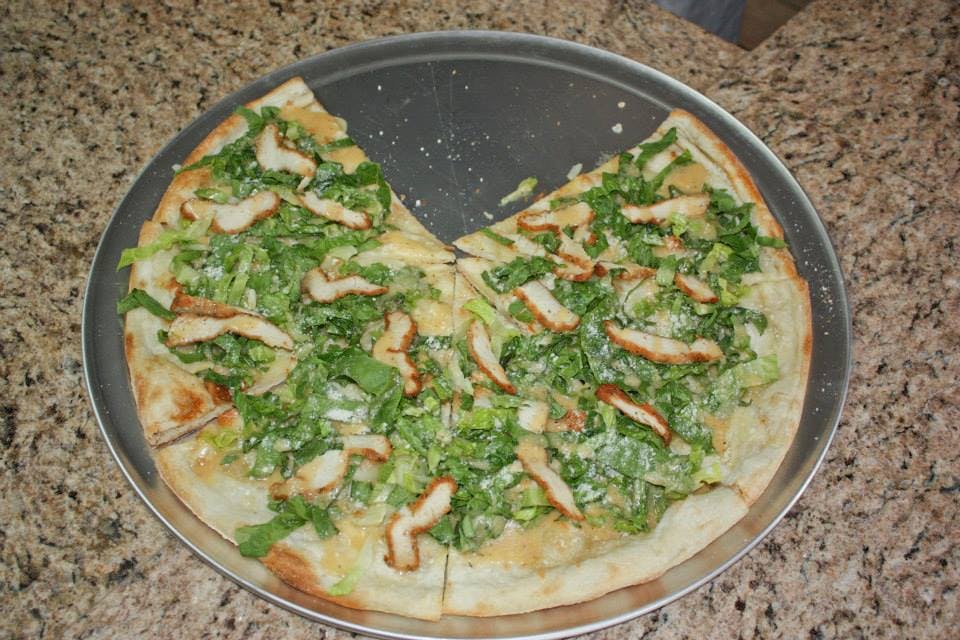 Order Grilled Chicken Caesar Salad Pizza - Small 12'' (8 Slices) food online from Grandma's NY Pizza store, Suwanee on bringmethat.com