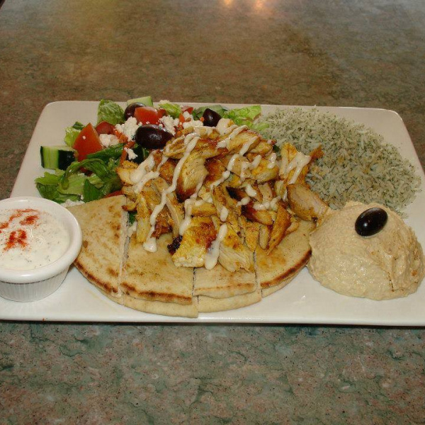 Order Chicken Shawarma and Hummus Combo Plate food online from Mediterranean cafe store, San Diego on bringmethat.com