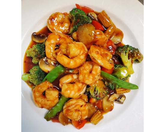 Order Szechuan Jumbo Shrimp with Mixed Vegetables四川虾 food online from Chuanyu Fusion store, Oklahoma City on bringmethat.com