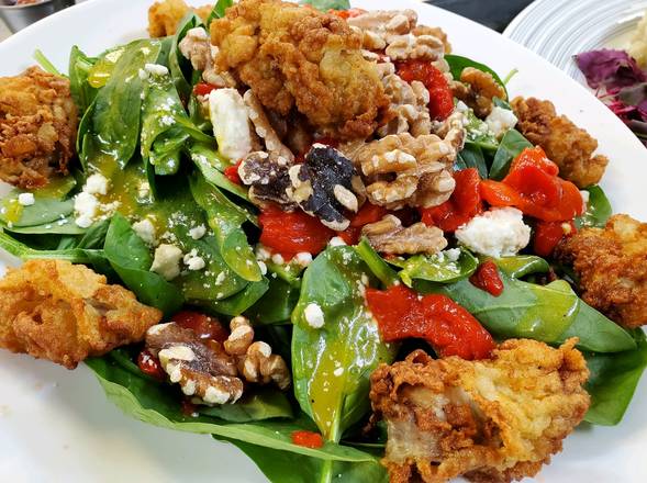 Order Fried Oyster and Mango Spinach Salad food online from Floyds 1921 store, Morehead City on bringmethat.com
