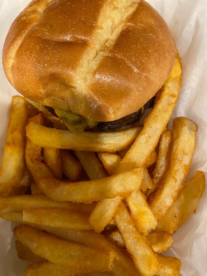 Order Kids Cheeseburger with house fries food online from La Fresh Mediterranean Grill store, Plymouth on bringmethat.com