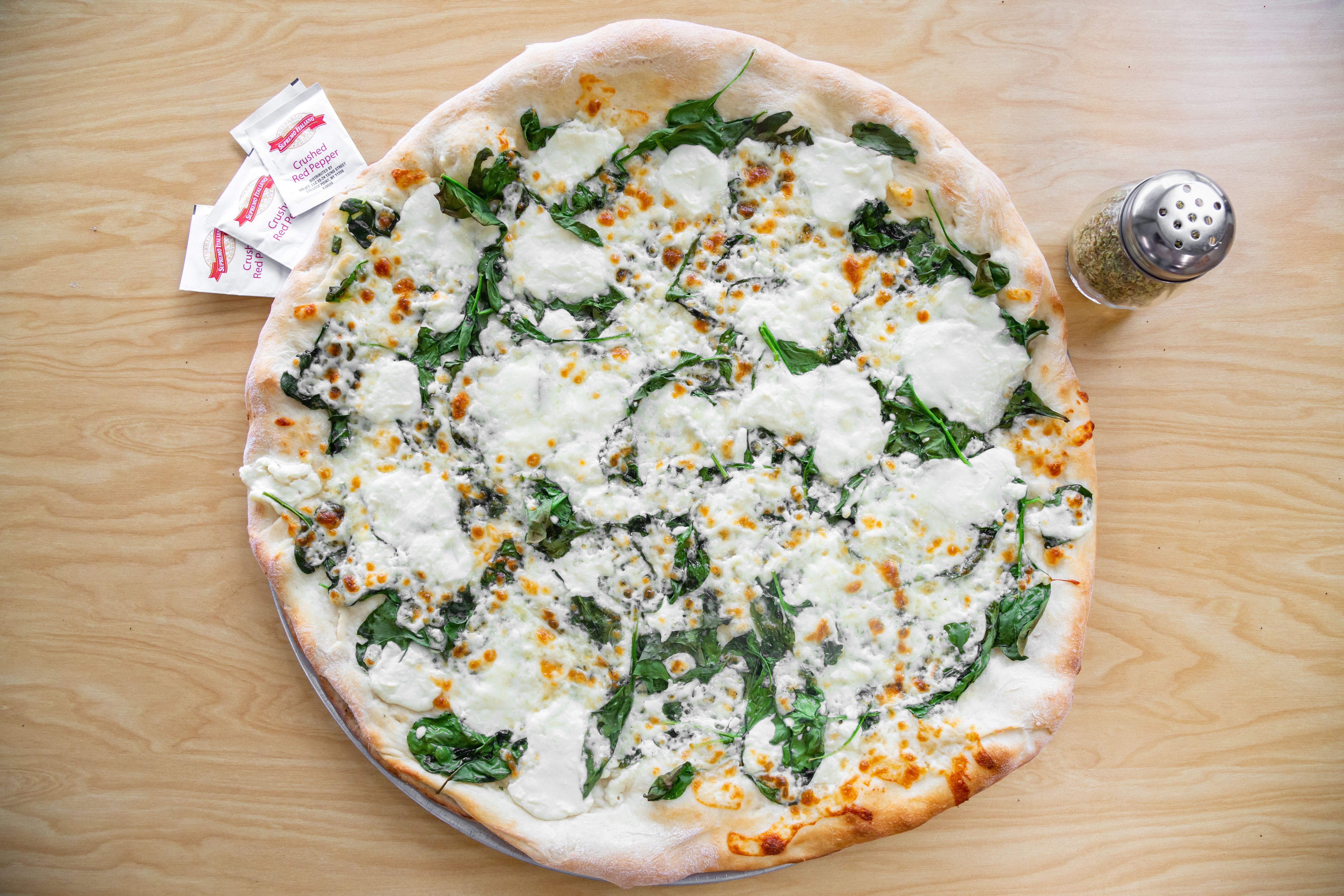 Order Spinach Ricotta Pizza - 14" food online from Roger Pizzerolo store, San Diego on bringmethat.com