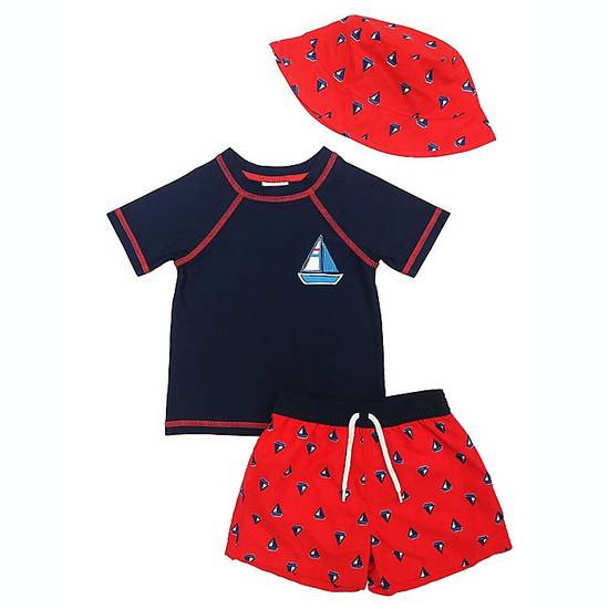 Order Floatmini Size 24M 3-Piece Sailboat Swimsuit in Navy/Red food online from Bed Bath & Beyond store, Bohemia on bringmethat.com