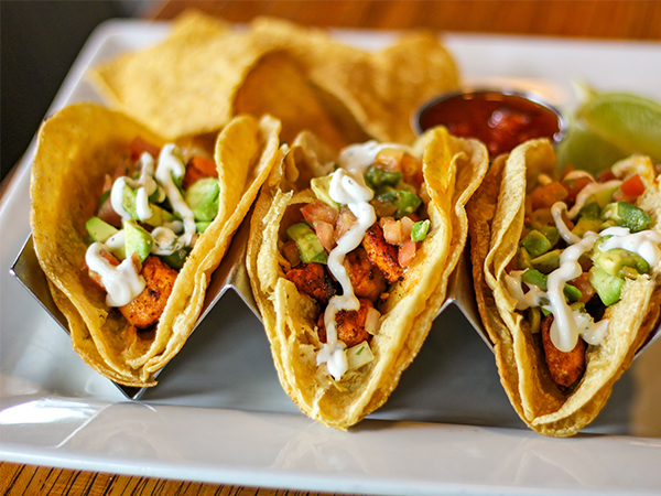Order Blackened Salmon Tacos food online from Gravity Taphouse Grille store, Grand Rapids on bringmethat.com
