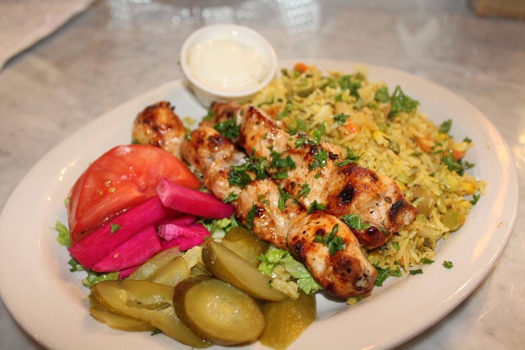Order Tawook Entree food online from Sidon Lebanese Grille & Bakery store, Toledo on bringmethat.com