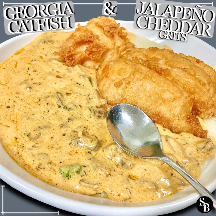 Order Georgia Catfish & Jalapeño Cheddar Grits food online from Southern Belle store, Yorkville on bringmethat.com