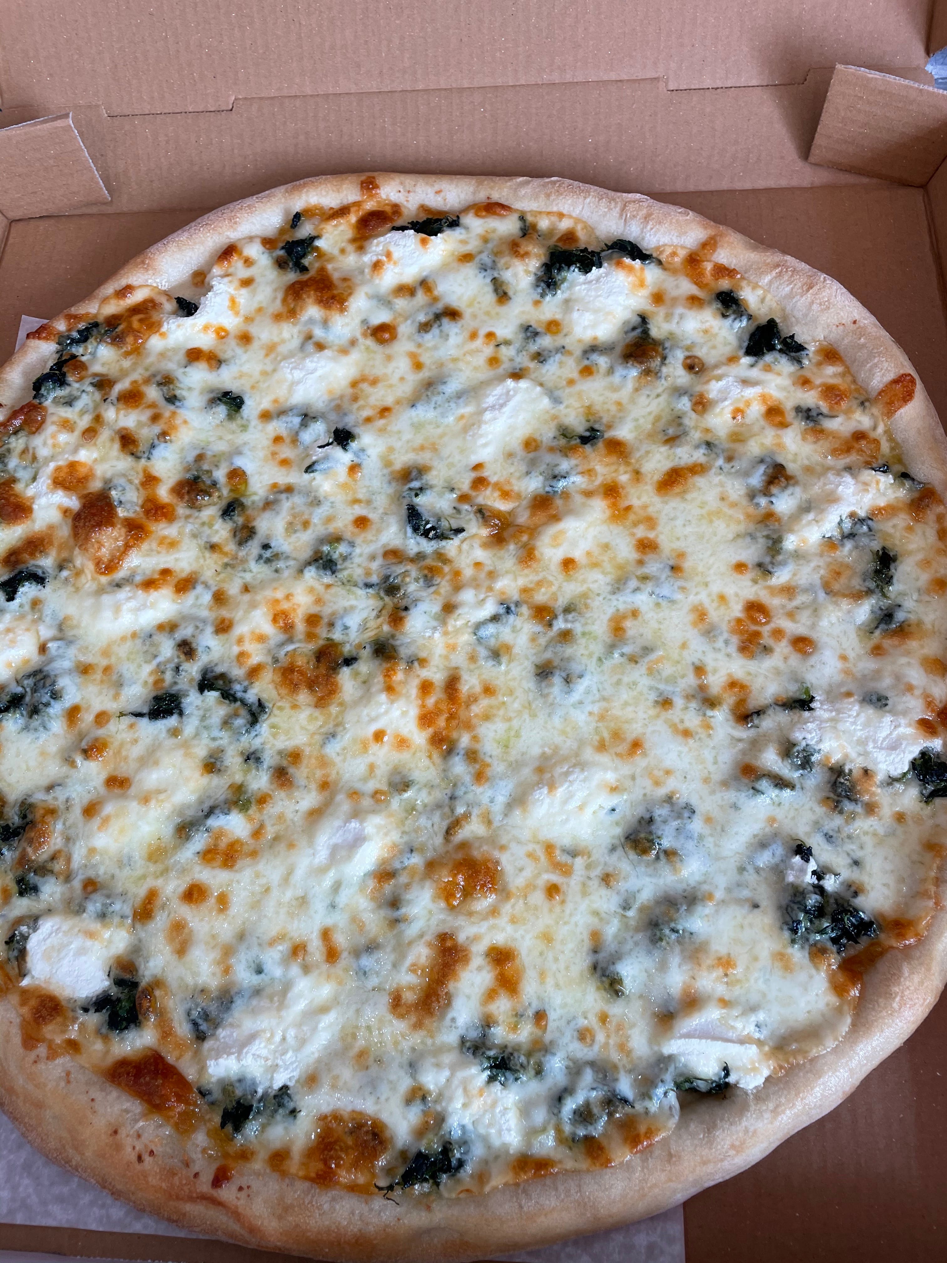 Order Spinach Pizza - 14'' (6 Cut) food online from Michelangelo's Pizza store, East Brunswick on bringmethat.com