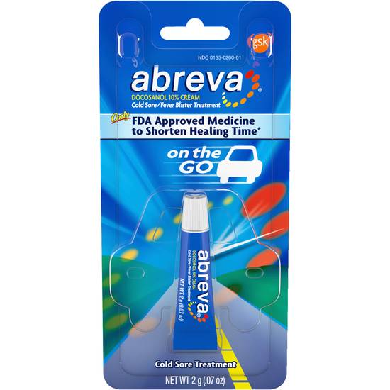 Order Abreva Docosanol 10% Cream Tube Treatment for Cold Sores and Fever Blisters On the Go Pack (0.07 oz) food online from Rite Aid store, BUTLER on bringmethat.com