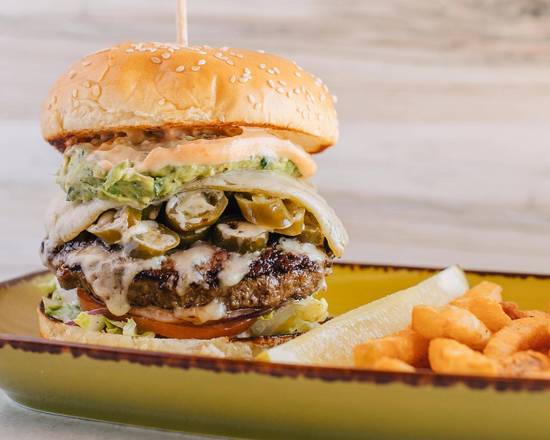 Order Spicy California Burger food online from Jimmy Famous American Tavern store, Dana Point on bringmethat.com