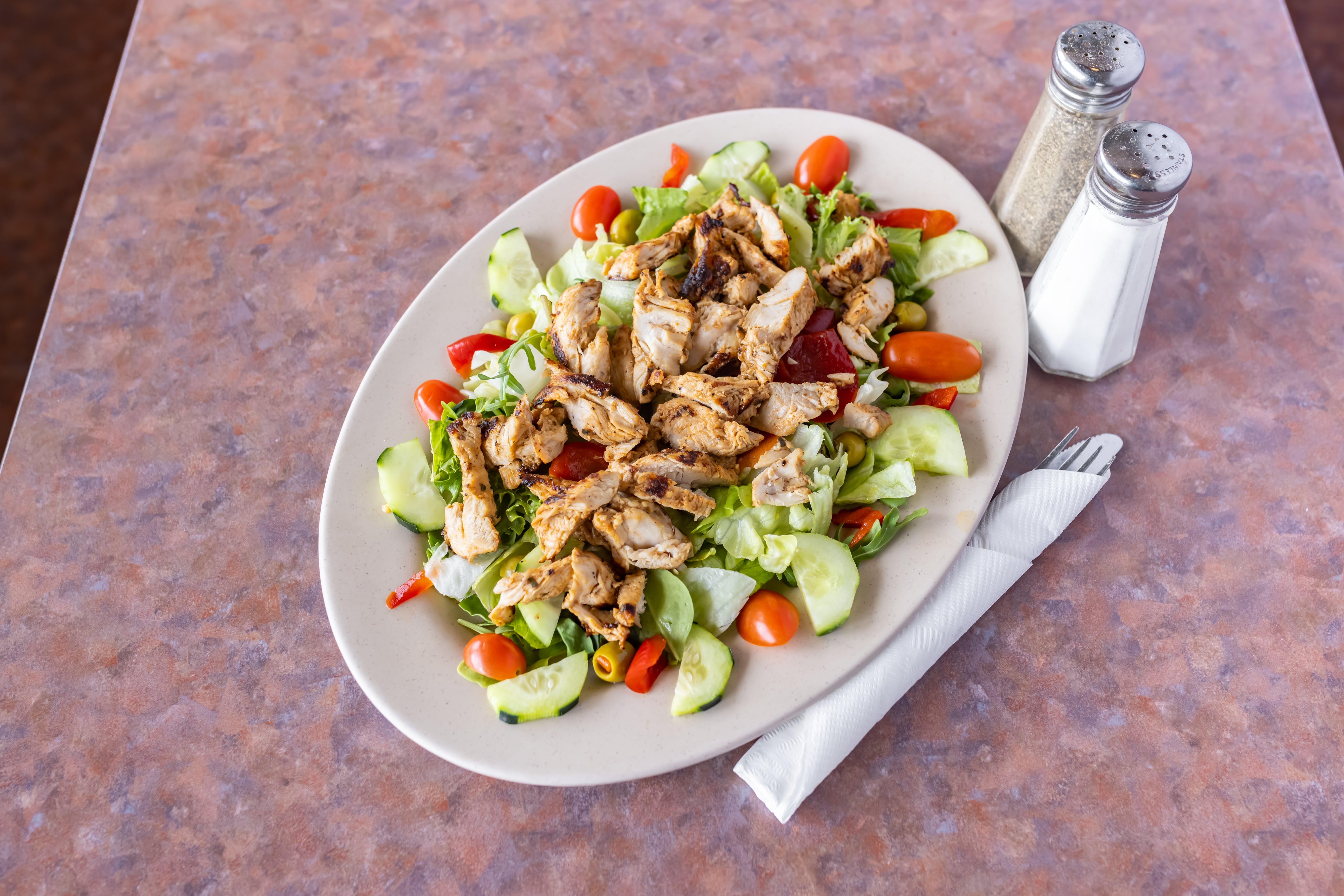 Order Grilled Chicken Salad - Salad food online from Frank's Pizza & Italian Restaurant store, Blairstown on bringmethat.com