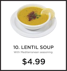 Order 10. Lentil Soup food online from Mystic Grill store, La Mesa on bringmethat.com