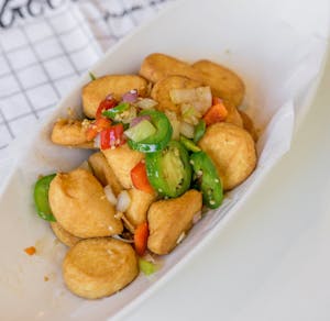 Order A4. 椒鹽玉子豆腐 Salt & Pepper Stuffed Jade Tofu food online from Lucky Wok Chinese Restaurant store, Lisle on bringmethat.com