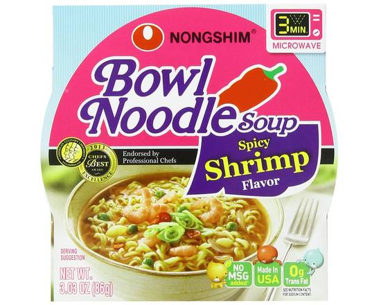 Order  NongShim Bowl Noodle Soup, Spicy Shrimp, 3.03 Ounce food online from Pit Stop Liquor Mart store, El Monte on bringmethat.com