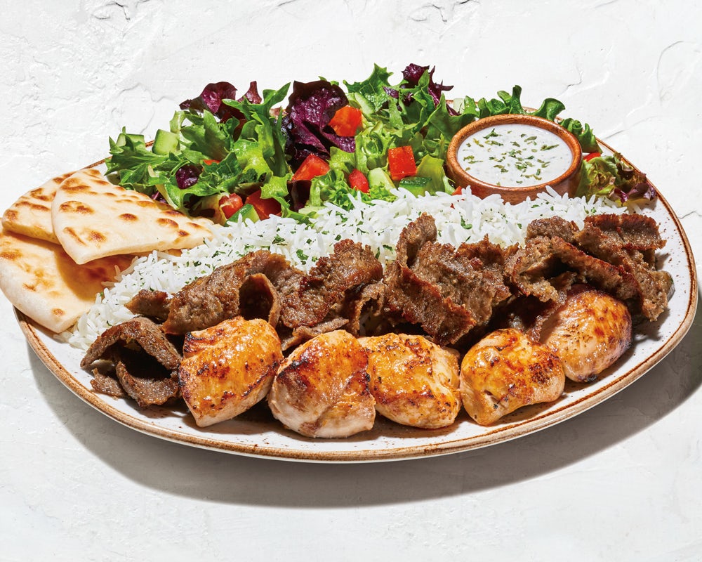 Order Chicken Kabob & Gyro Meat Plate food online from Luna Grill store, Carlsbad on bringmethat.com