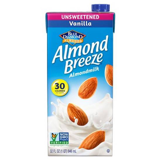 Order Blue Diamond Almond Breeze Unsweetened Vanilla Almond Milk 32oz food online from Everyday Needs By Gopuff store, Providence on bringmethat.com