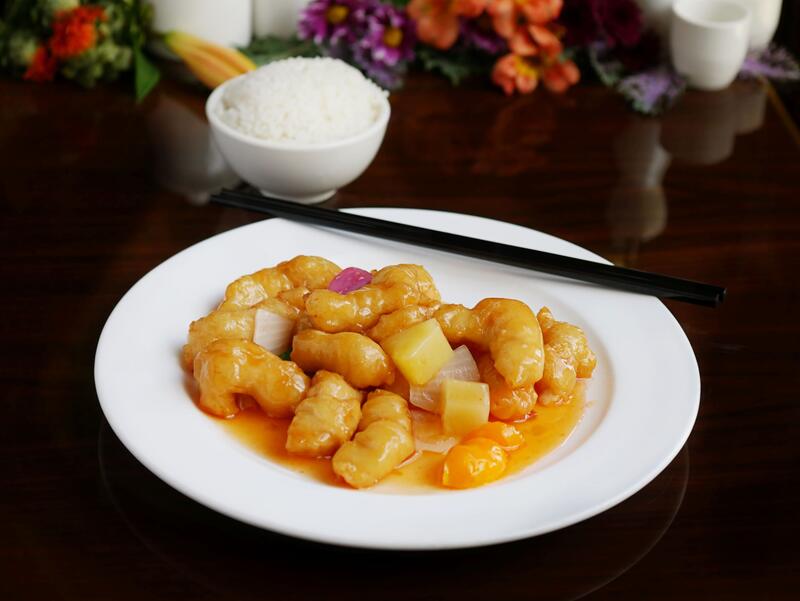 Order Sweet & Sour Chicken food online from Four Leaves Asian Restaurant store, Huntsville on bringmethat.com