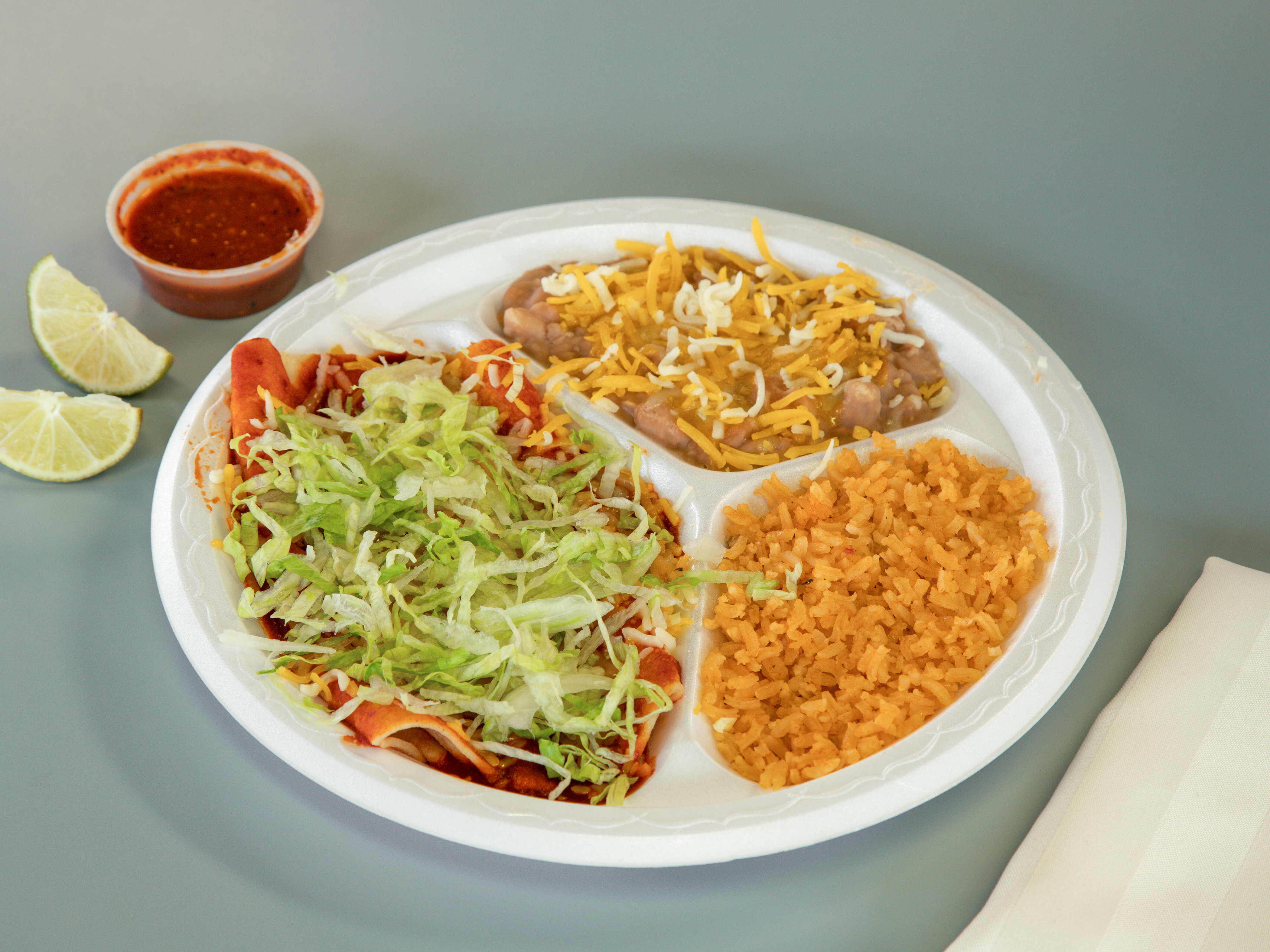 Order 2 Enchilada Combo Plate (Includes small drink) food online from Aldertos Fresh Mexican Food store, Reno on bringmethat.com