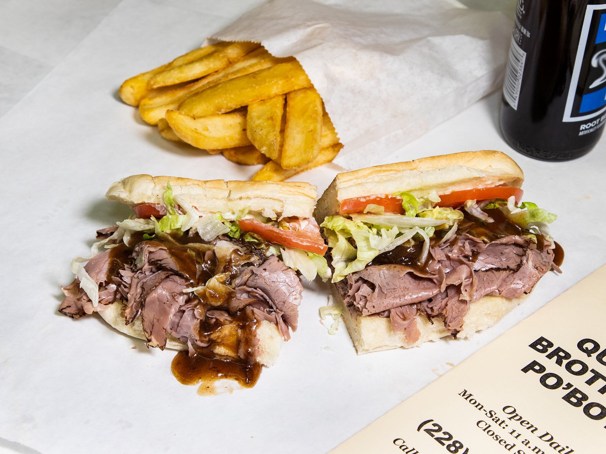 Order Roast Beef and Gravy Back Bay Style Po'Boy food online from Quave Brothers Poboys and Meat Market store, Diberville on bringmethat.com