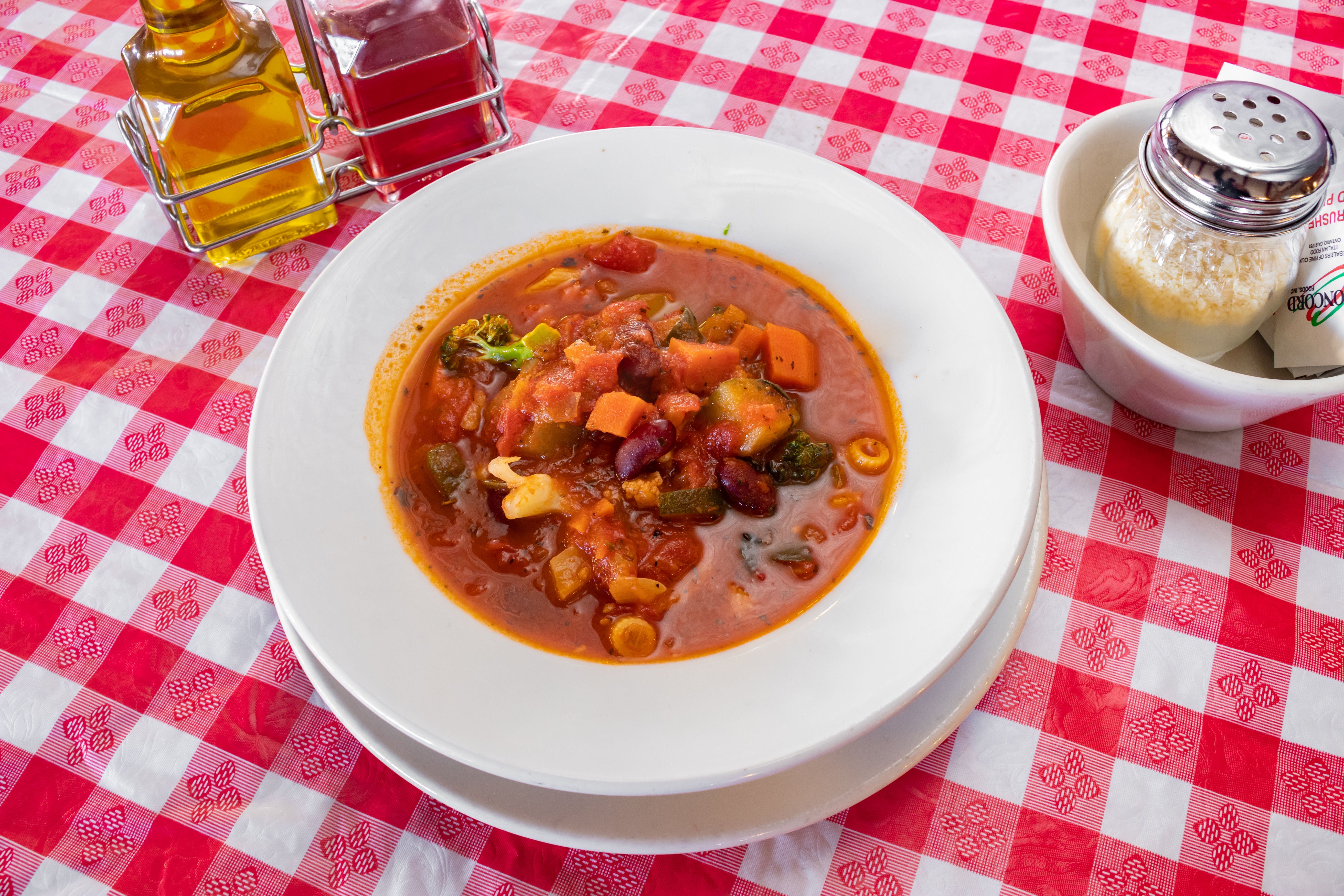 Order Minestrone Soup - Soup food online from North Beach Pizza Inc store, San Francisco on bringmethat.com