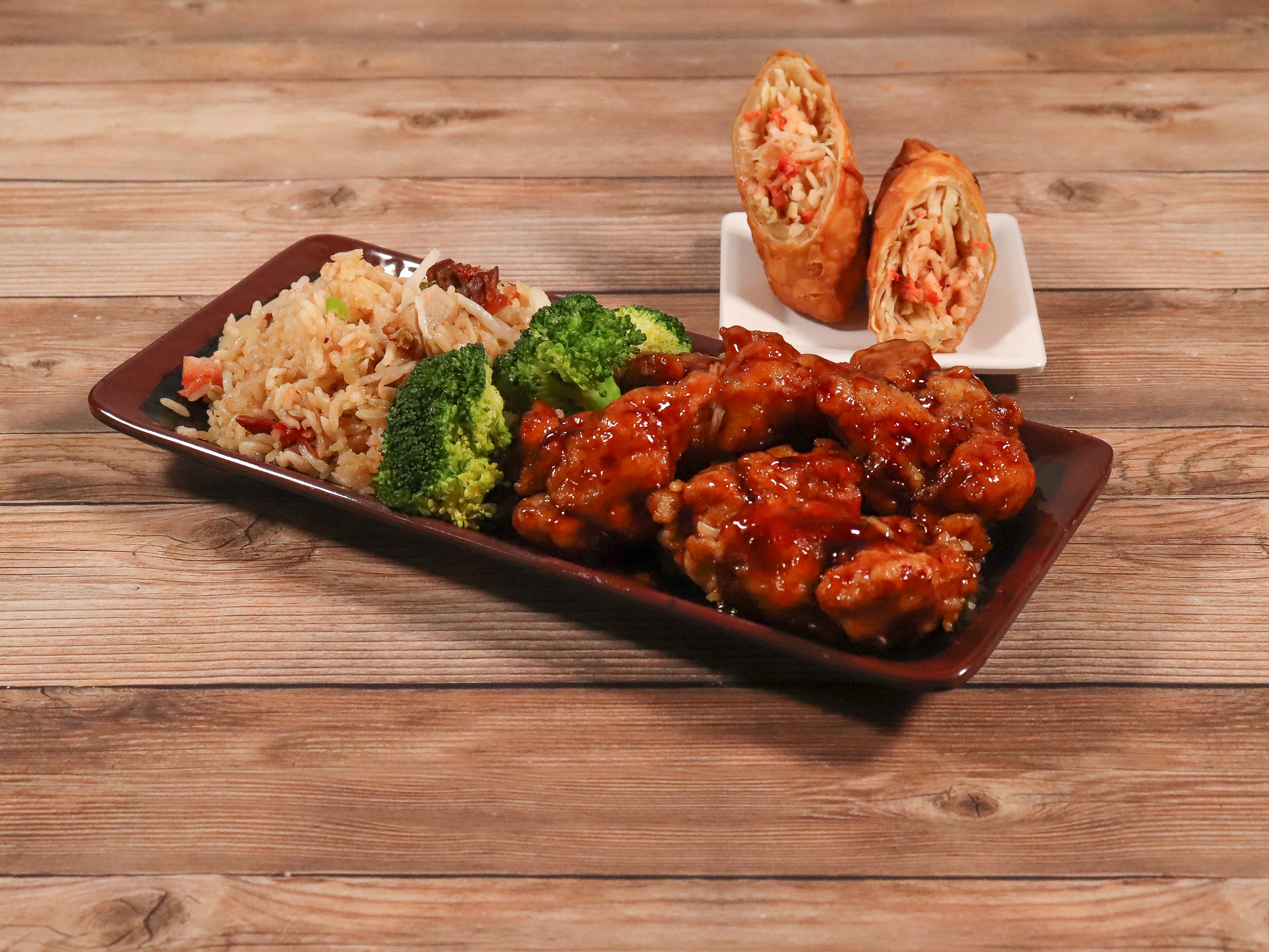 Order General Tso's Chicken Combination Platter food online from Hunan City store, Silver Spring on bringmethat.com