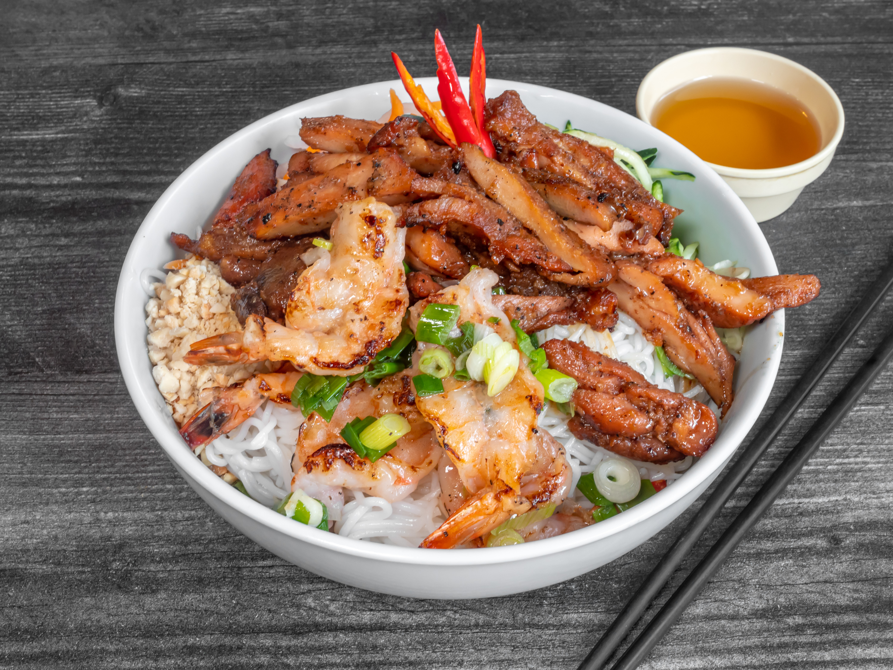Order Charbroiled Shrimp and Chicken 45 food online from Pho Morgan Hill store, Morgan Hill on bringmethat.com