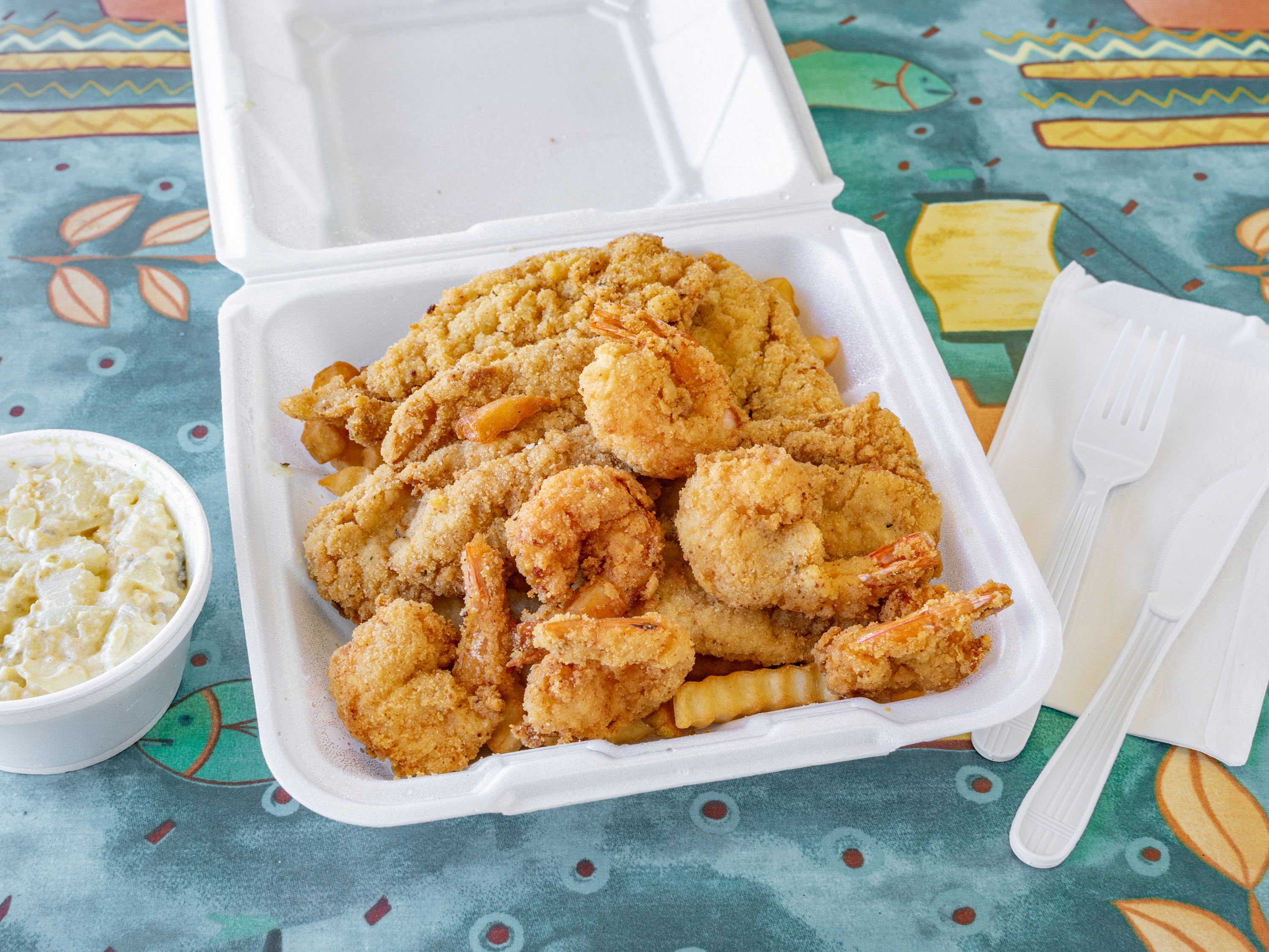 Order 2 Piece Fish, 3 Jumbo Shrimp with Fries  food online from Cheryl's Fried Fish & Soul Food store, Middletown on bringmethat.com